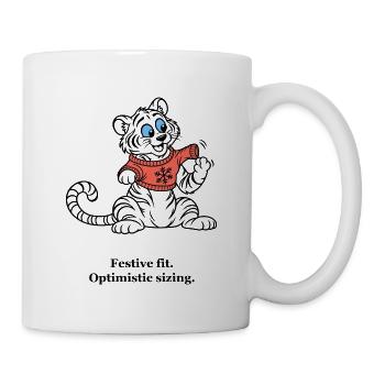 Christmas Tiger probiert einen optimistischen Pullover - Tasse - Weiß - Rechts