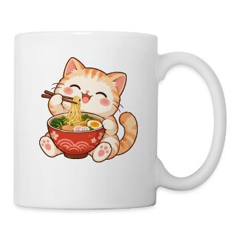 Katze, Ramen, Japanische Nudeln, Süßes Kätzchen - Tasse - Weiß - Rechts