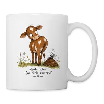 Kuh, Fliege, Kacke - Heute schon für Dich gesorgt? - Tasse - Weiß - Rechts