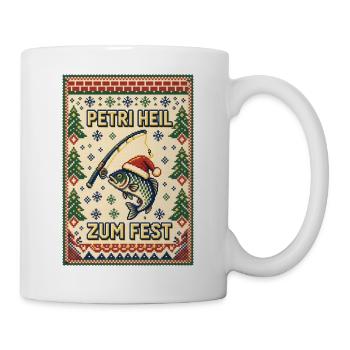 Petri Heil zum Fest – Pixel Ugly Sweater Angler - Tasse - Weiß - Rechts