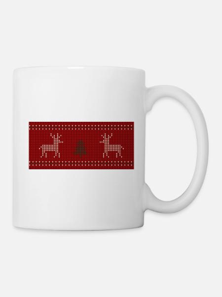 Rentier-Weihnachtsstrick Print - Tasse - Weiß