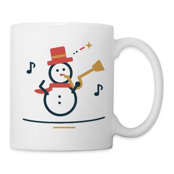 Schneemann spielt Winterjazz – Weihnachten - Tasse - Weiß - Rechts