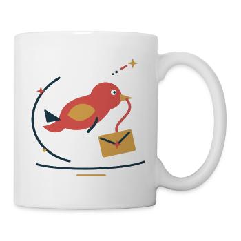 Wintervogel bringt Sternenpost – Weihnachten - Tasse - Weiß - Rechts