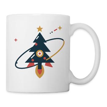 Tannenbaum auf Sternenreise – Weihnachtsrakete - Tasse - Weiß - Rechts