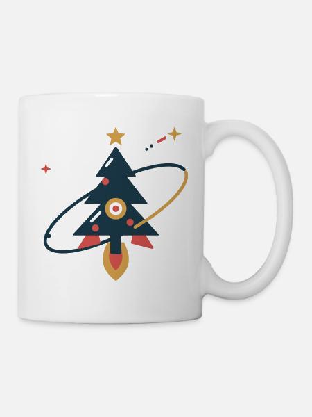 Tannenbaum auf Sternenreise – Weihnachtsrakete - Tasse - Weiß