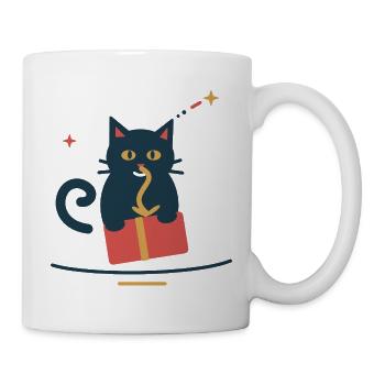 Katze klaut die Geschenkschleife – Weihnachten - Tasse - Weiß - Rechts