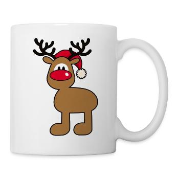 Süßer Weihnachtselch – Rentier mit roter Nase - Tasse - Weiß - Rechts
