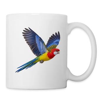 Prachtrosella im Flug – Sittich in bunten Farben - Tasse - Weiß - Rechts