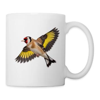 Stieglitz im Flug – Distelfink mit gelben Federn - Tasse - Weiß - Rechts