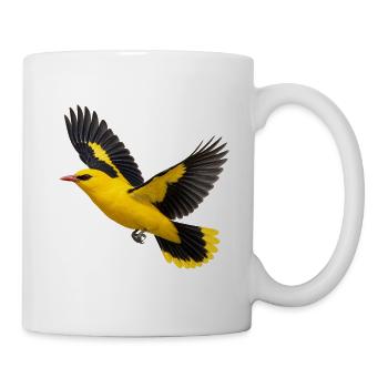 Pirol im Flug – gelber Vogel mit dunklen Flügeln - Tasse - Weiß - Rechts