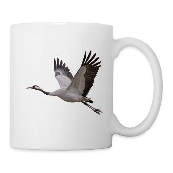 Kranich im Flug – grauer Zugvogel mit rotem Kopf - Tasse - Weiß - Rechts