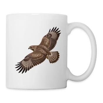 Mäusebussard im Flug – naturgetreues Vogelmotiv - Tasse - Weiß - Rechts