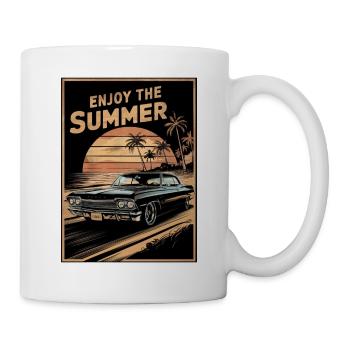 Sonnenuntergang mit dem Sommer-Oldtimer - Tasse - Weiß - Rechts