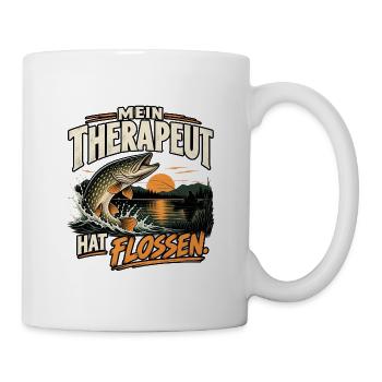 Mein Therapeut hat Flossen – Angler Geschenk - Tasse - Weiß - Rechts