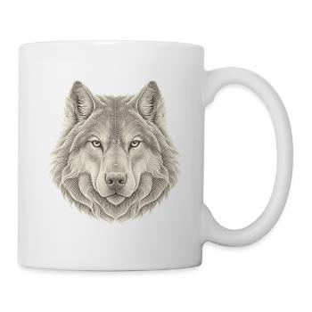 Wolf Konturlinien – 3D Line Art - Tasse - Weiß - Rechts