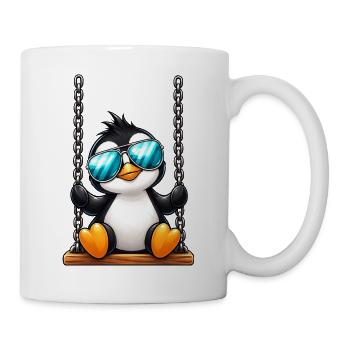 Süßer Pinguin mit Sonnenbrille auf Schaukel - Tasse - Weiß - Rechts