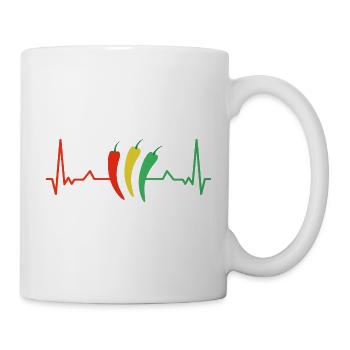 Chili mit Herzschlag – Rot Gelb Grün - Tasse - Weiß - Rechts