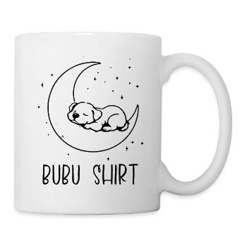 Bubu Shirt – Schlafendes Baby auf Mond, Schwarz - Tasse - Weiß - Rechts