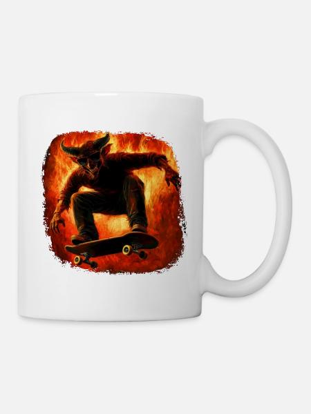 Teufel Skater Hölle Feuer - Tasse - Weiß