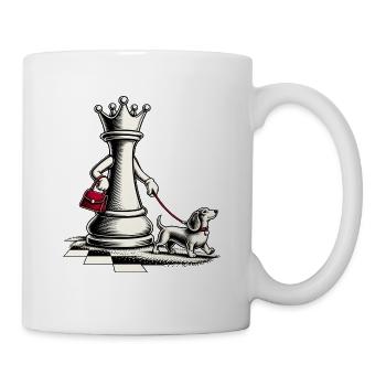 Schachdame mit Hund beim Spaziergang - Tasse - Weiß - Rechts