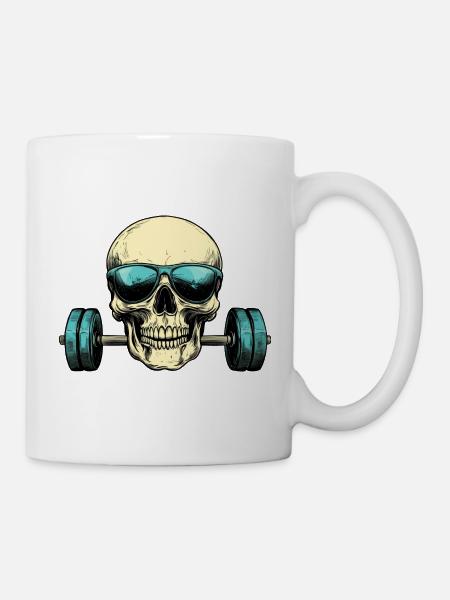 Totenkopf Sonnenbrille Hantel - Tasse - Weiß