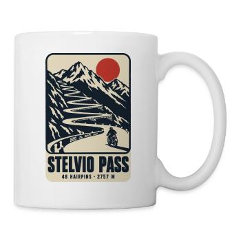 Stelvio Pass 48 Haarnadeln Vintage-Motorradplakat - Tasse - Weiß - Rechts