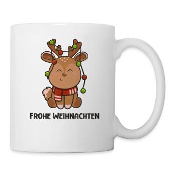 Rentier mit Lichterkette und Schal für Weihnachten - Tasse - Weiß - Rechts