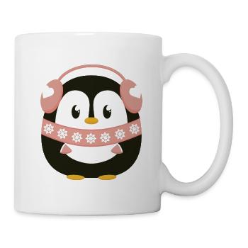 Süßer Pinguin mit Schal und Ohrwärmern in Hellrosa - Tasse - Weiß - Rechts