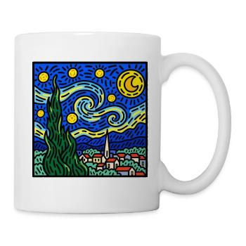 Wirbelnder Nachthimmel über dem Dorf - Tasse - Weiß - Rechts