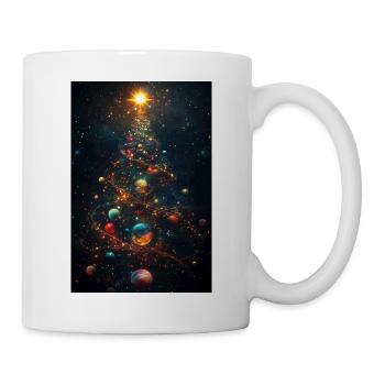 Kosmischer Weihnachtsbaum mit Planetenschmuck - Tasse - Weiß - Rechts