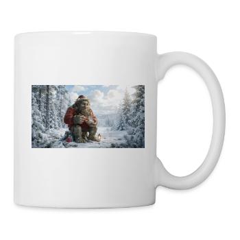 Winter Yeti am Feuer im Schneeland - Tasse - Weiß - Rechts