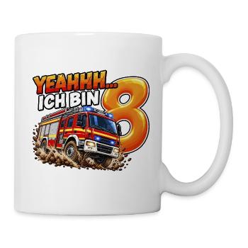 Feuerwehr zum 8. Geburtstag – Yeahhh ich bin 8 - Tasse - Weiß - Rechts
