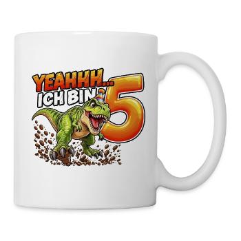 Dino Geburtstag 5 Jahre T-Rex Shirt - Tasse - Weiß - Rechts