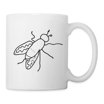 Fliege – einfache schwarz-weiße Insektenzeichnung - Tasse - Weiß - Rechts