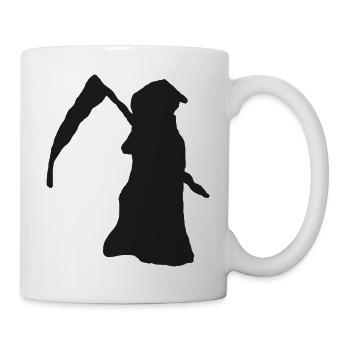 Weiblicher Tod mit Sense – schwarze Silhouette - Tasse - Weiß - Rechts