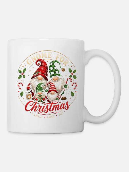 Familien-Weihnachtszwerge um den Baum - Tasse - Weiß