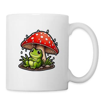Süßer Frosch Fliegenpilz Regen Niedlich T-Shirt - Tasse - Weiß - Rechts