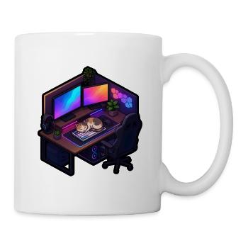 Gaming Desk Katze Tastatur Schläft Gamer Shirt - Tasse - Weiß - Rechts