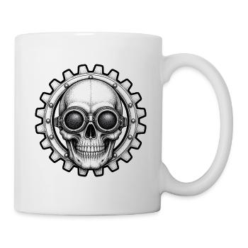Totenkopf Zahnrad Fliegerbrille Biker T-Shirt - Tasse - Weiß - Rechts