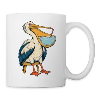 Pelikan mit Drink – Vintage Cartoon - Tasse - Weiß - Rechts