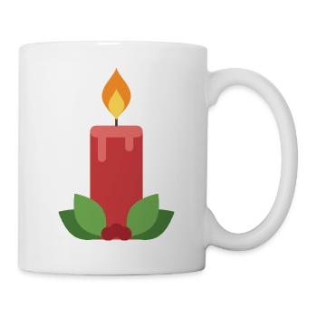 Kerze mit Stechpalme - Advent Weihnachten - Tasse - Weiß - Rechts