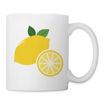 Zitrone mit Zitronenscheibe - Frucht Motiv - Tasse - Weiß - Rechts