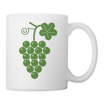 Weintraube mit Weinblatt - minimalistisches Logo - Tasse - Weiß - Rechts