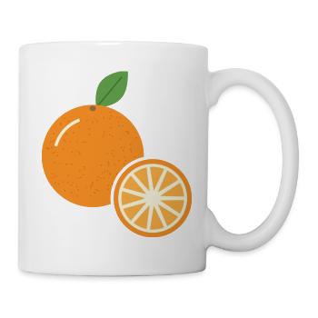 Orange mit Orangenscheibe - Frucht Motiv - Tasse - Weiß - Rechts