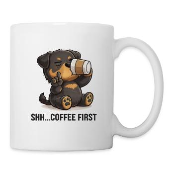 Rottweiler mit Kaffee und Spruch für Morgenmuffel - Tasse - Weiß - Rechts