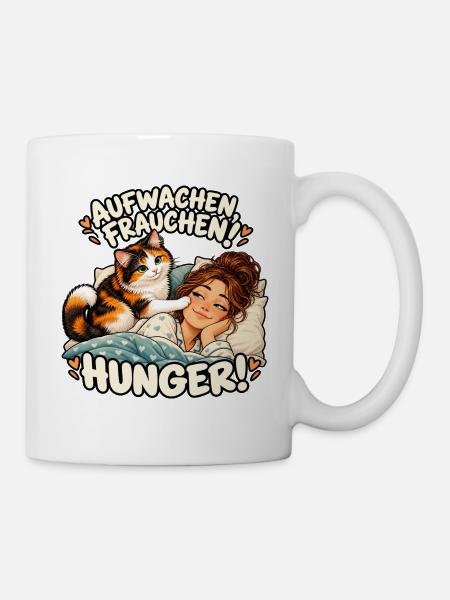 Aufwachen Frauchen Hunger Katze - Tasse - Weiß