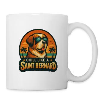 Bernhardiner mit Sonnenbrille am Strand im Retrolo - Tasse - Weiß - Rechts