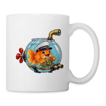 Goldfisch als Kapitän im verrückten Fischglas - Tasse - Weiß - Rechts