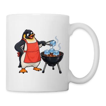 Lustiger Pinguin grillt Eiswürfel am Kugelgrill - Tasse - Weiß - Rechts