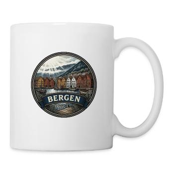 Bergen Norwegen Reiseabzeichen Bryggen Wharf Souvenir - Tasse - Weiß - Rechts